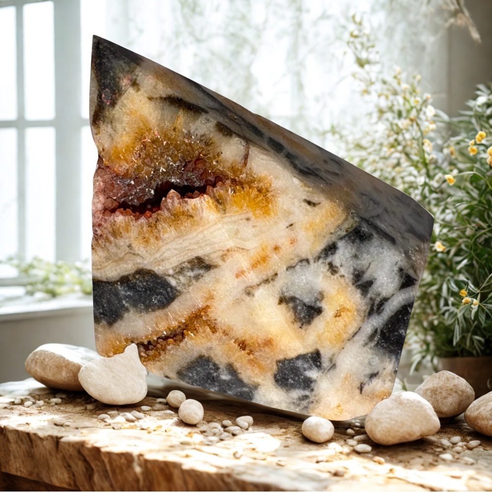 Tiger Skin Jasper Polished Freeform Pyramid | Druzy Pockets | UV Reactive | 197g